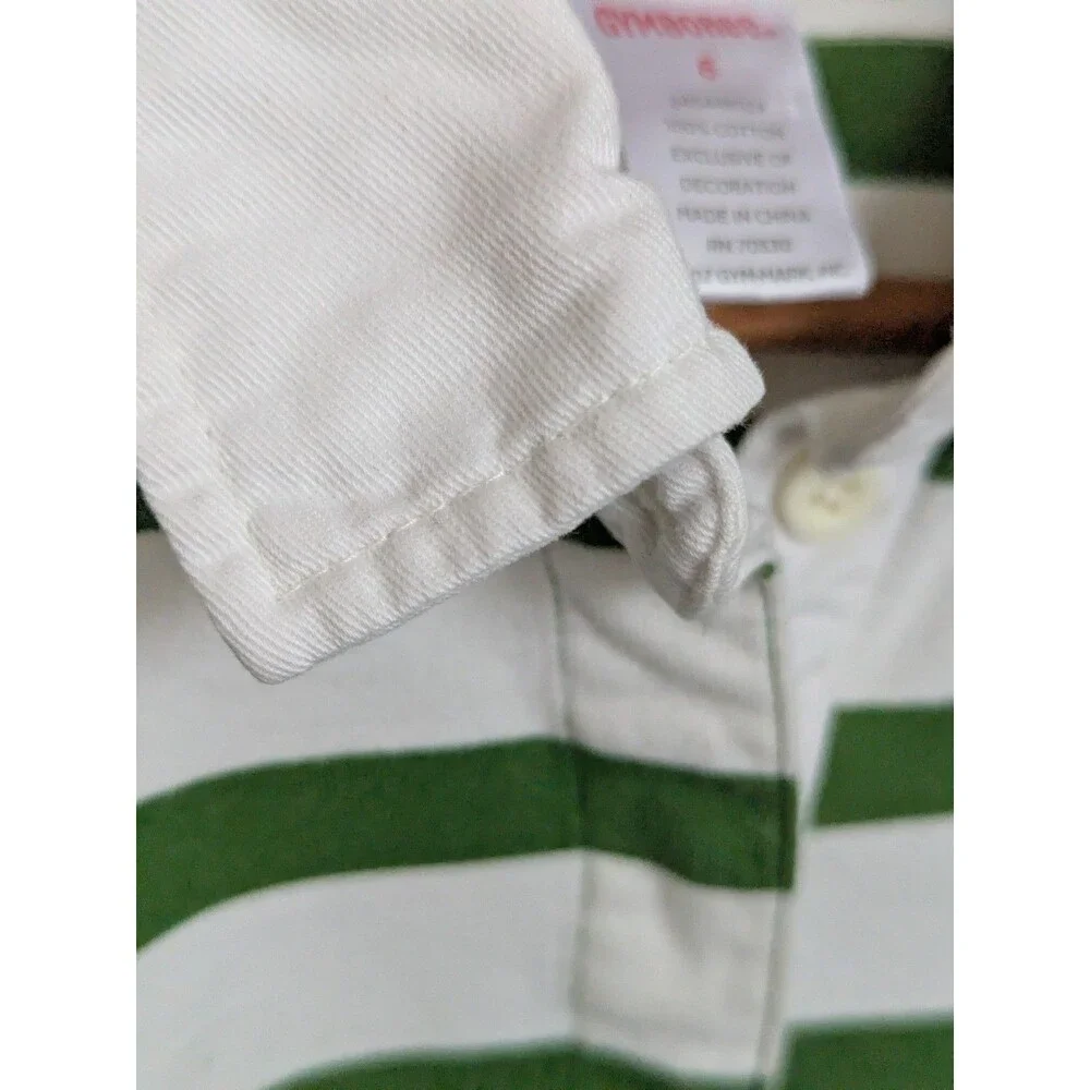 Y2K Gymboree Girls 6 Green Stripe Dress Scooter Rugby Prep School Apple Applique